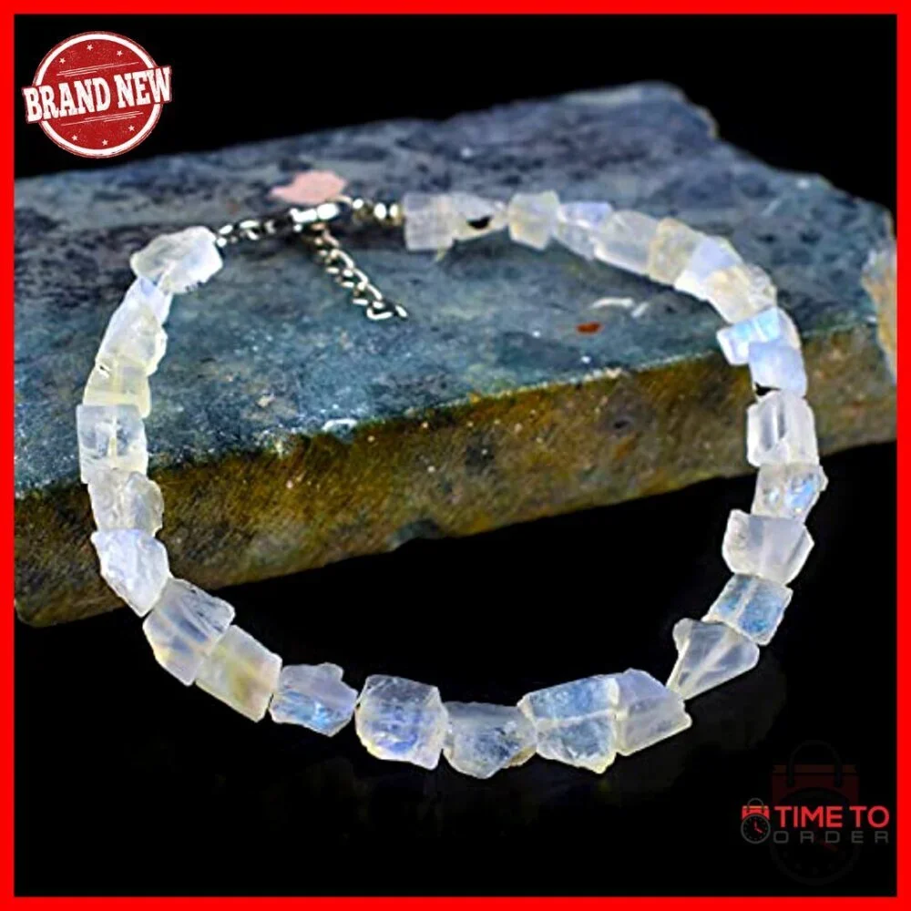 Raw Gemstone Sterling Silver Bracelet Minimal Healing Crystals Dainty Jewelry - Picture 4 of 7